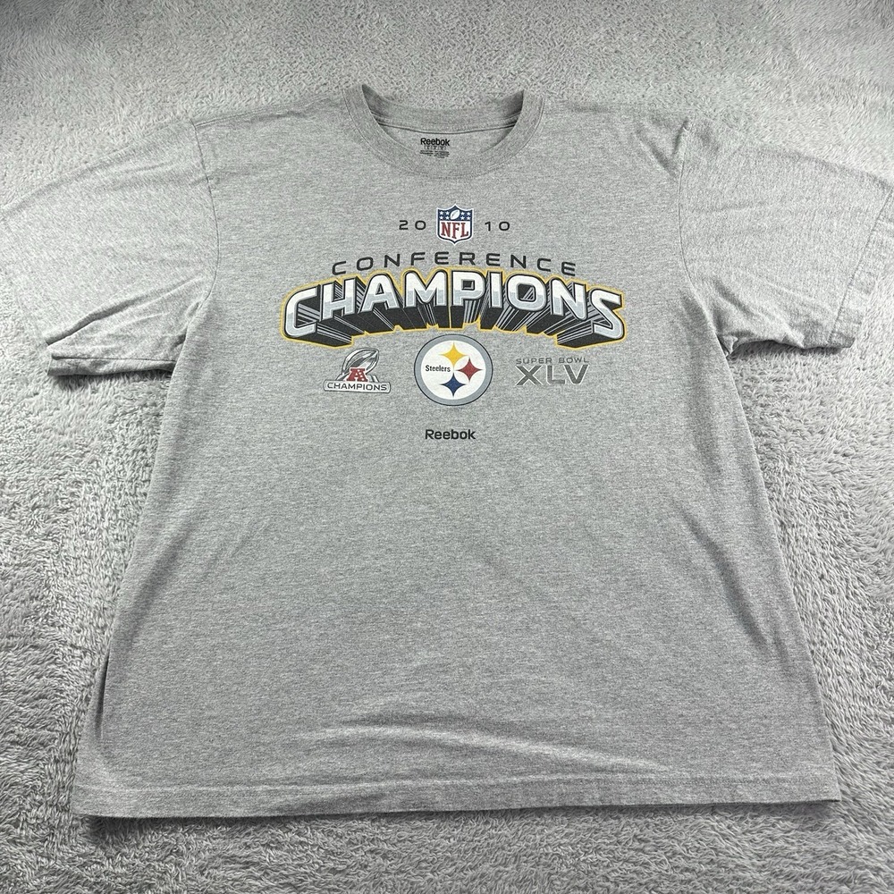 Steelers Shirt Mens‎ XL Gray 2010 Conference Champions Reebok Superbowl XLV NFL
